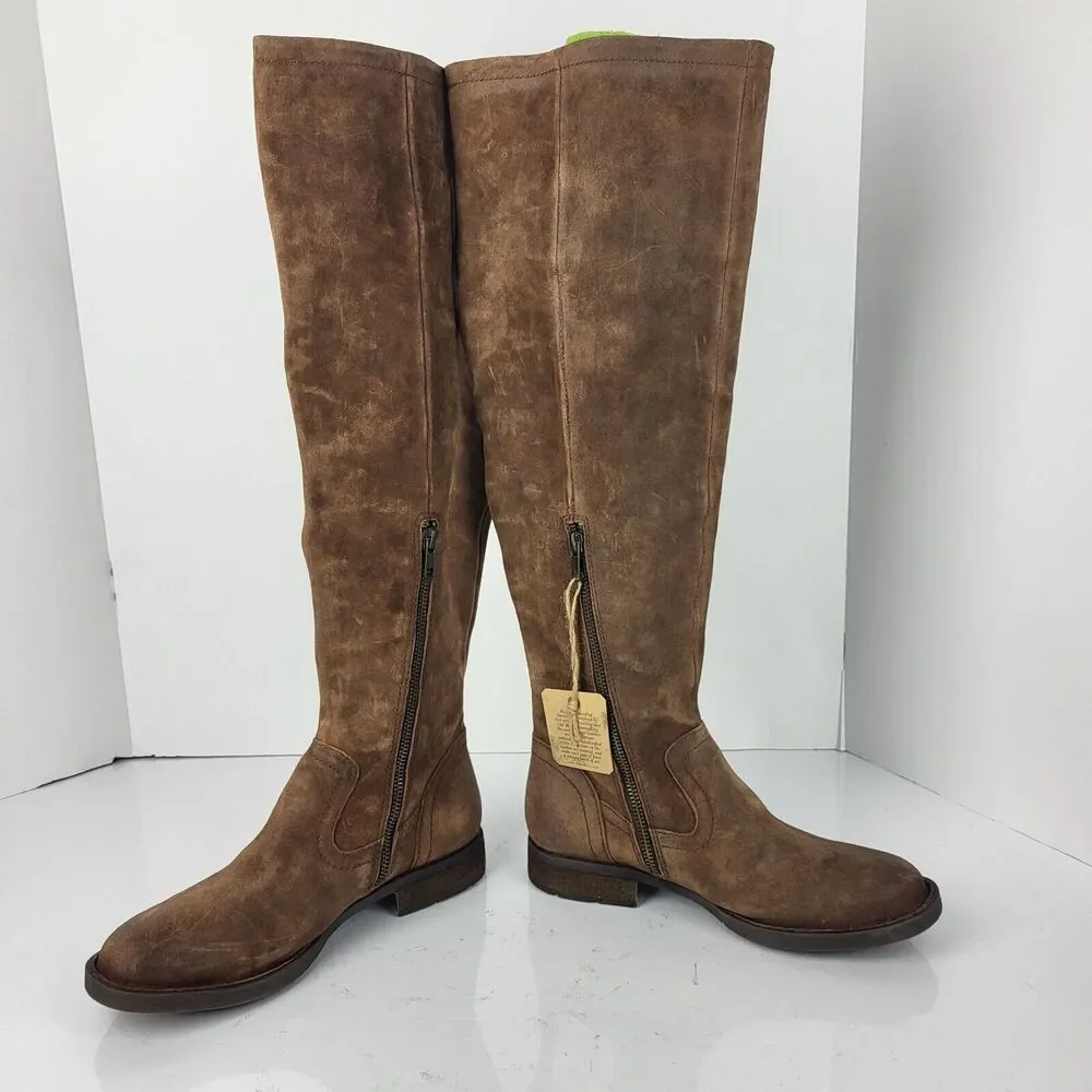BORN Britton Women's Over the Knee Rust Brown Suede Distressed Boots